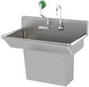 MODEL 7661 WALL-MOUNTED, BARRIER-FREE MOTION-ACTIVATED, STAINLESS-STEEL HAND WASH SINK WITH MOTION-ACTIVATED FAUCET AND AXION MSR EYE/FACE WASH. 