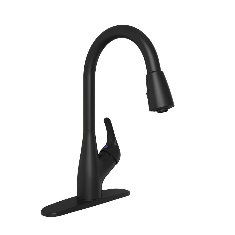 PROFLO&reg; Matte Black Single Handle Pull Down Kitchen Faucet 