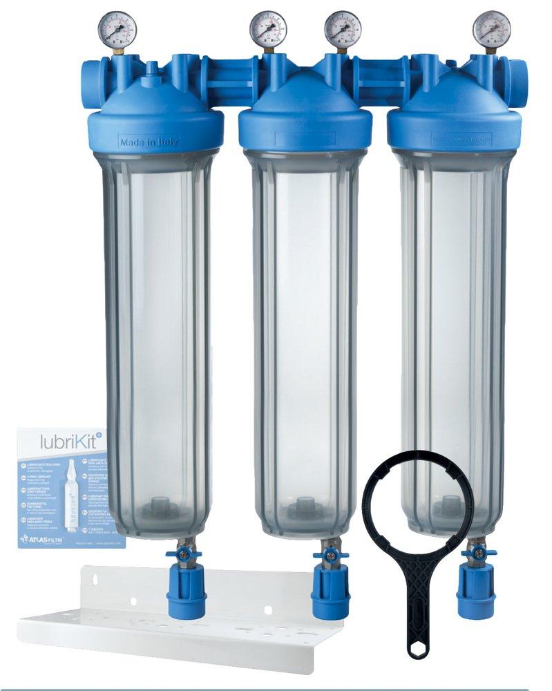 KIT - DP BIG TRIO - TRIPLE 4.5X20 - CLEAR SUMPS - 1 NPT - 4 GAUGES & 3 DRAIN KITS - DOUBLE-FOLD WHITE BRACKET & WRENCH 