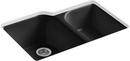 KOHLER Black Black&trade; 33 x 22 in. 4 Hole Cast Iron Double Bowl Undermount Kitchen Sink 