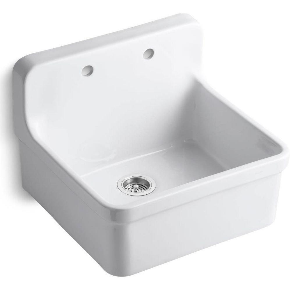 KOHLER White 24 x 22 in. 2 Hole Fireclay Single Bowl Drop-in Kitchen Sink 