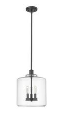 180W 3Lights E12 Candelabra Pendant in Matte Black / Clear Glass 
