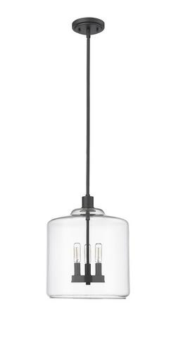180W 3Lights E12 Candelabra Pendant in Matte Black / Clear Glass