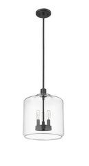 180W 3Lights E12 Candelabra Pendant in Matte Black / Clear Glass 