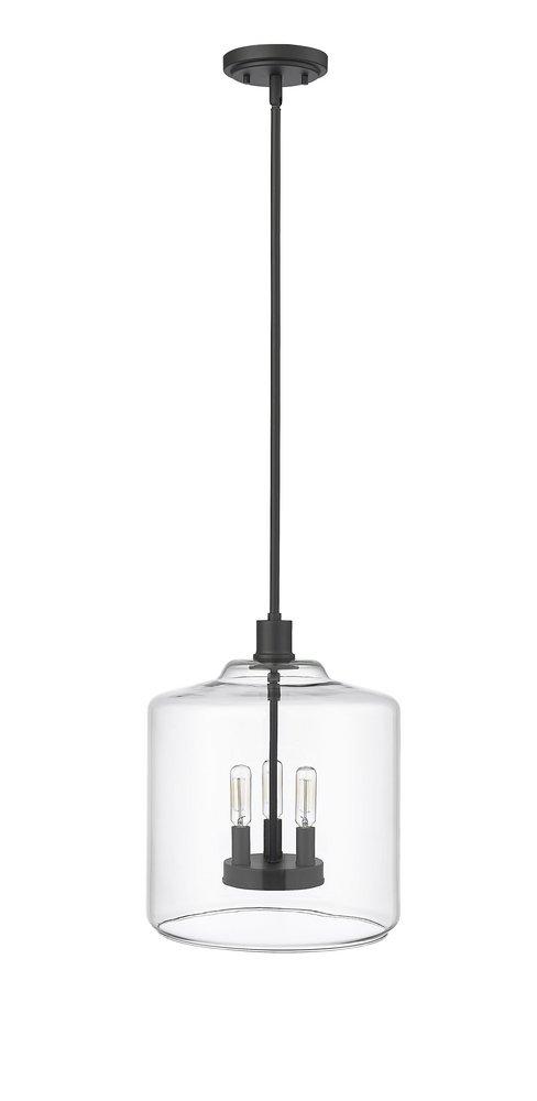 180W 3Lights E12 Candelabra Pendant in Matte Black / Clear Glass 