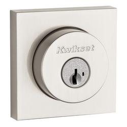 Smartkey Single Cylinder Square Deadbolt in Satin Nickel