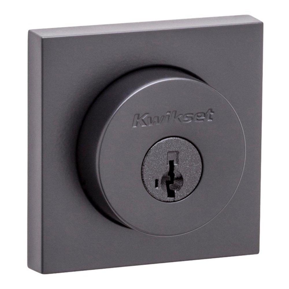 KWIKSET HALIFAX SQUARE DOUBLE CYLINDER DEADBOLT WITH SMARTKEY SECURITY MATTE BLACK 