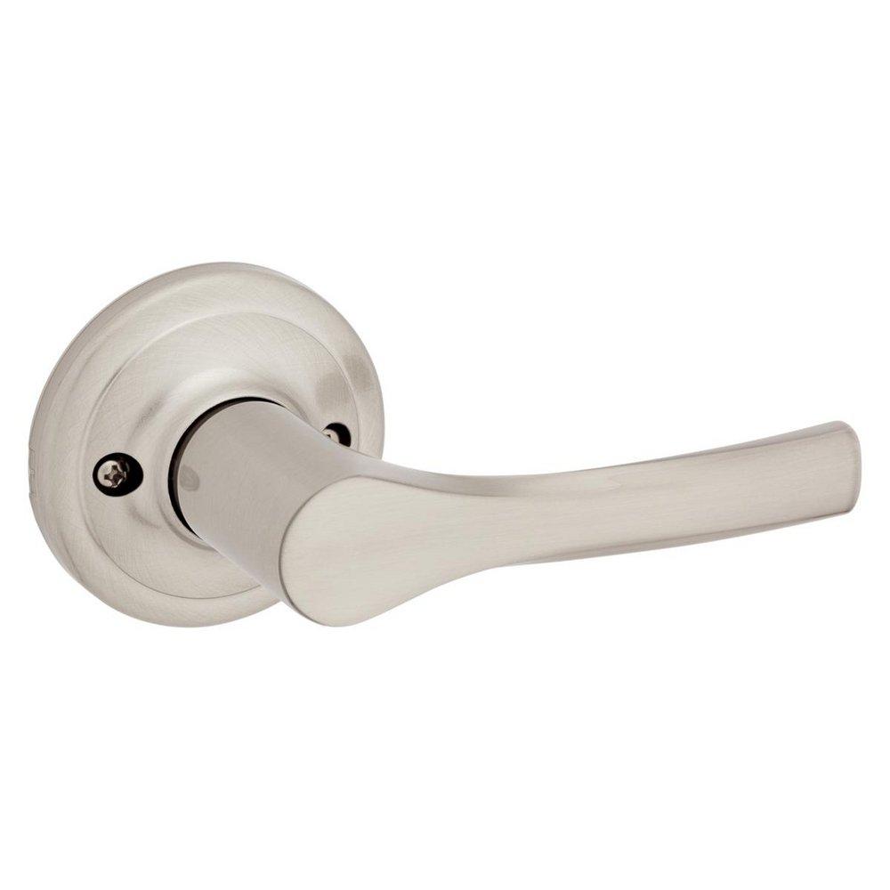 Passage Lever with Round Rosette in Satin Nickel 