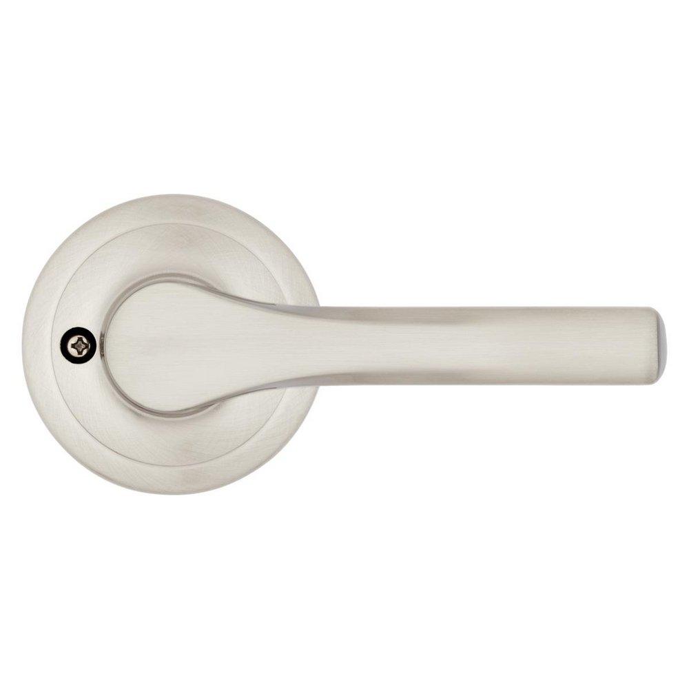 Passage Lever with Round Rosette in Satin Nickel 