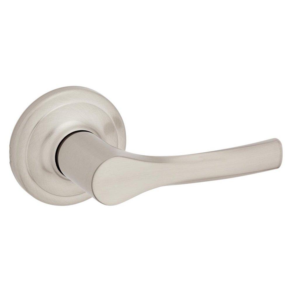 Passage Lever with Round Rosette in Satin Nickel 