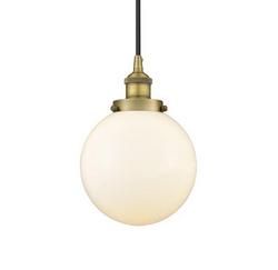 8in. Wide Mini Pendant in Brushed Brass and Matte White