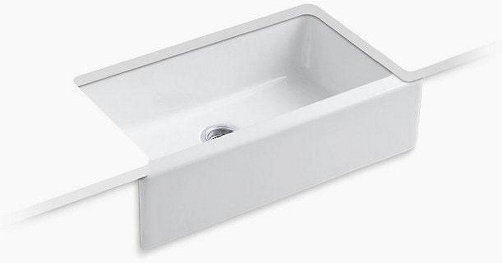 KOHLER White 33 x 22-1/8 in. 4 Hole Cast Iron Single Bowl Farmhouse Kitchen Sink 