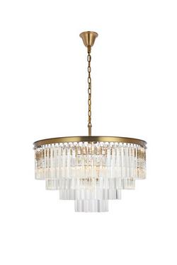 17-Light 32 in. Wide Crystal Waterfall Chandelier in Satin Gold