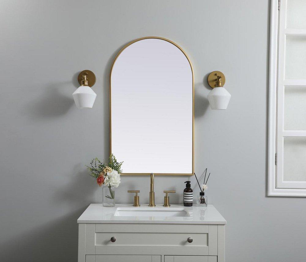 METAL FRAME ARCH MIRROR 22X36 BRASS 