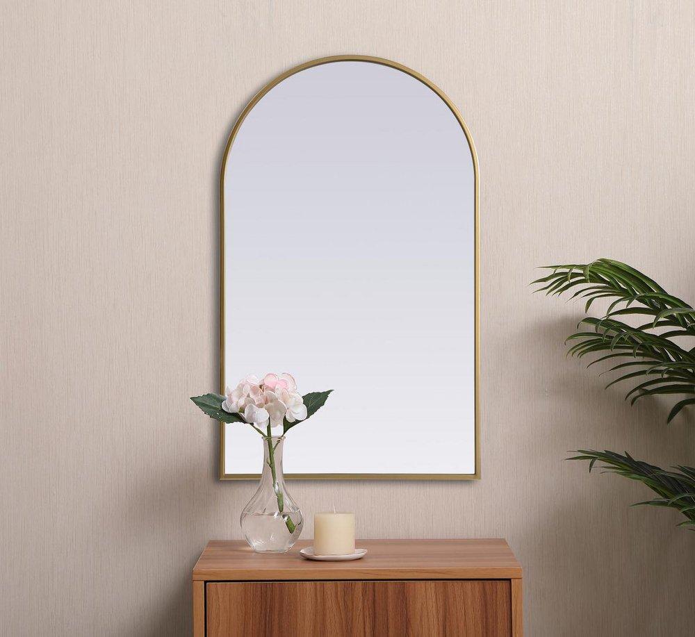 METAL FRAME ARCH MIRROR 22X36 BRASS 