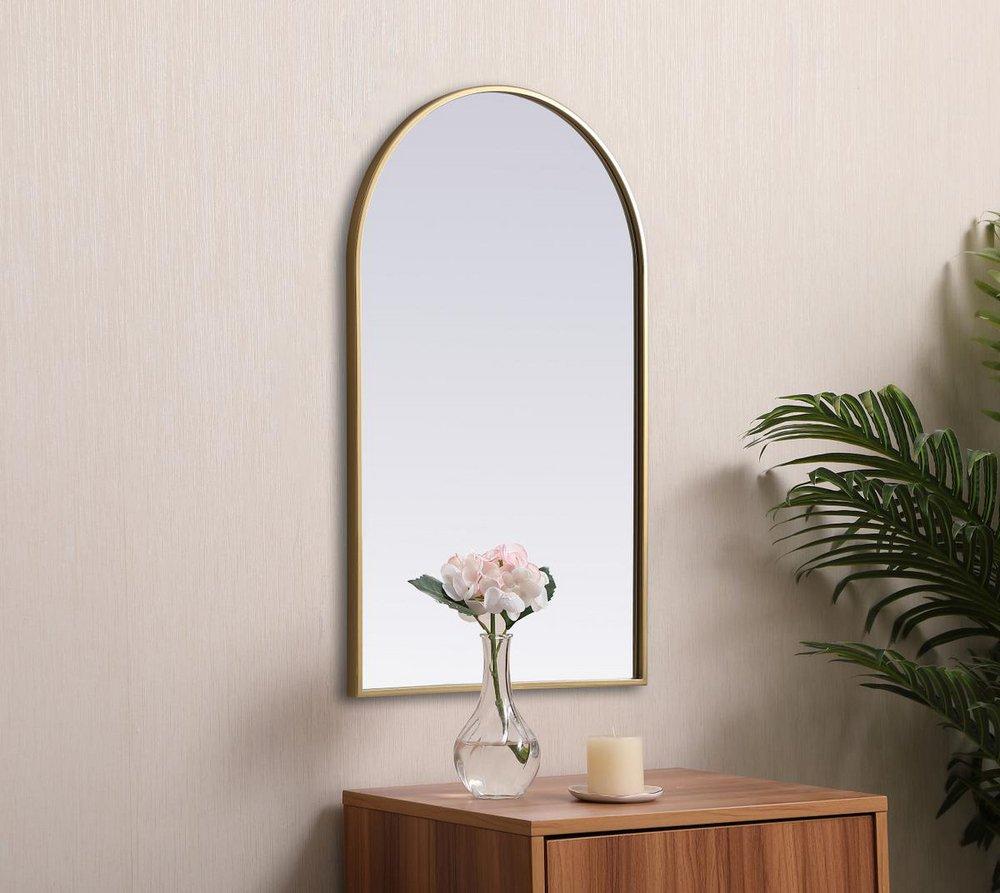 METAL FRAME ARCH MIRROR 22X36 BRASS 