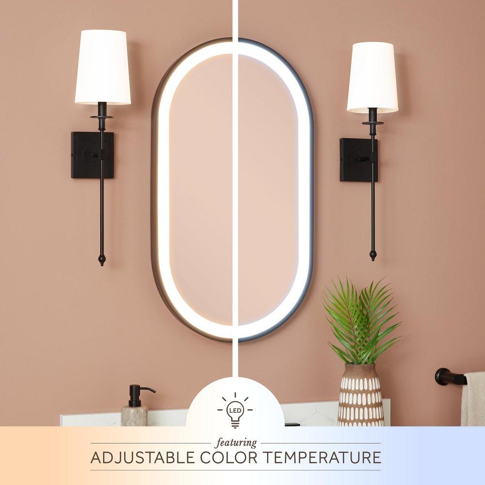 18 in. Oval Lighted Mirror in Matte Black Powder Coat 