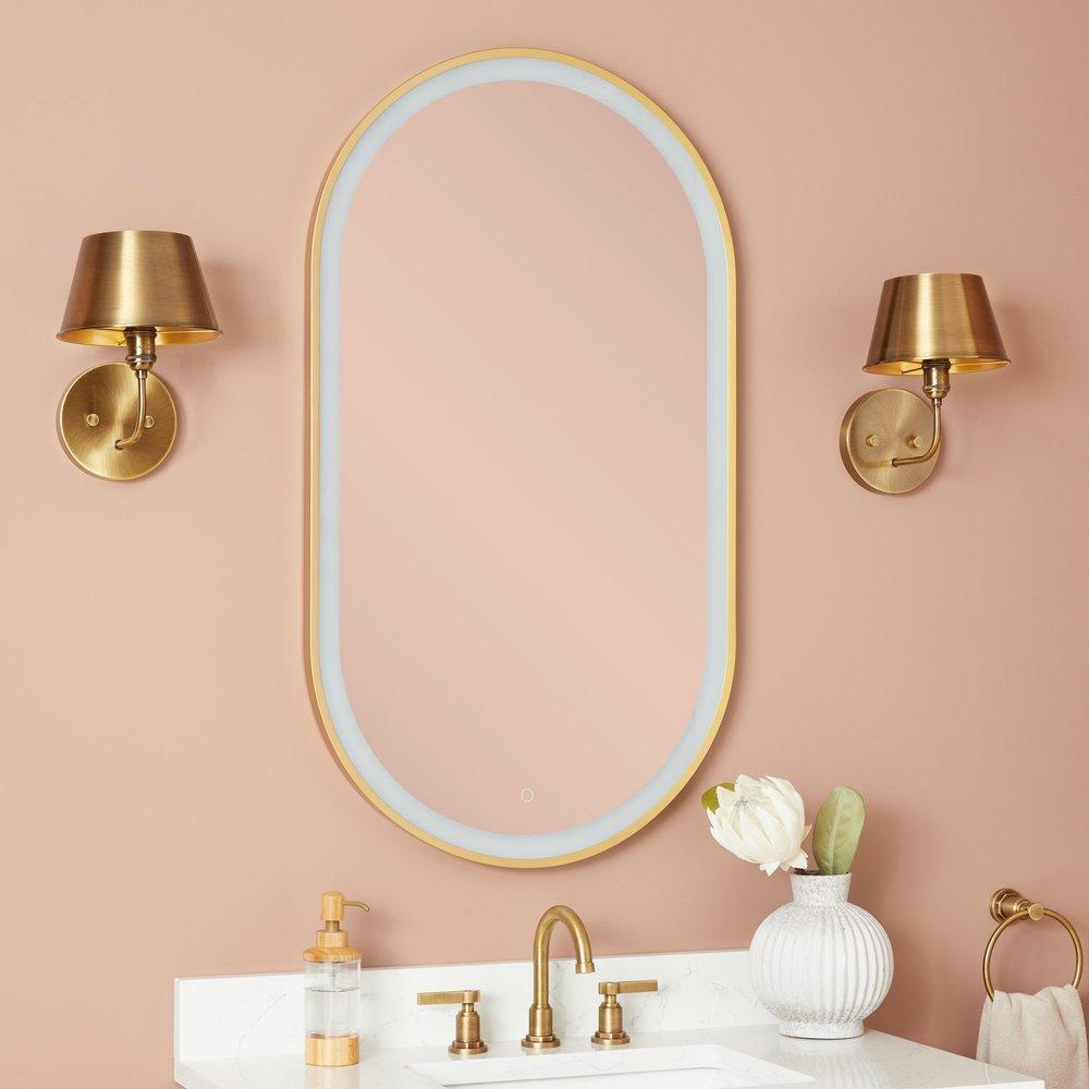 24 in. Oval Lighted Mirror in Satin Gold 