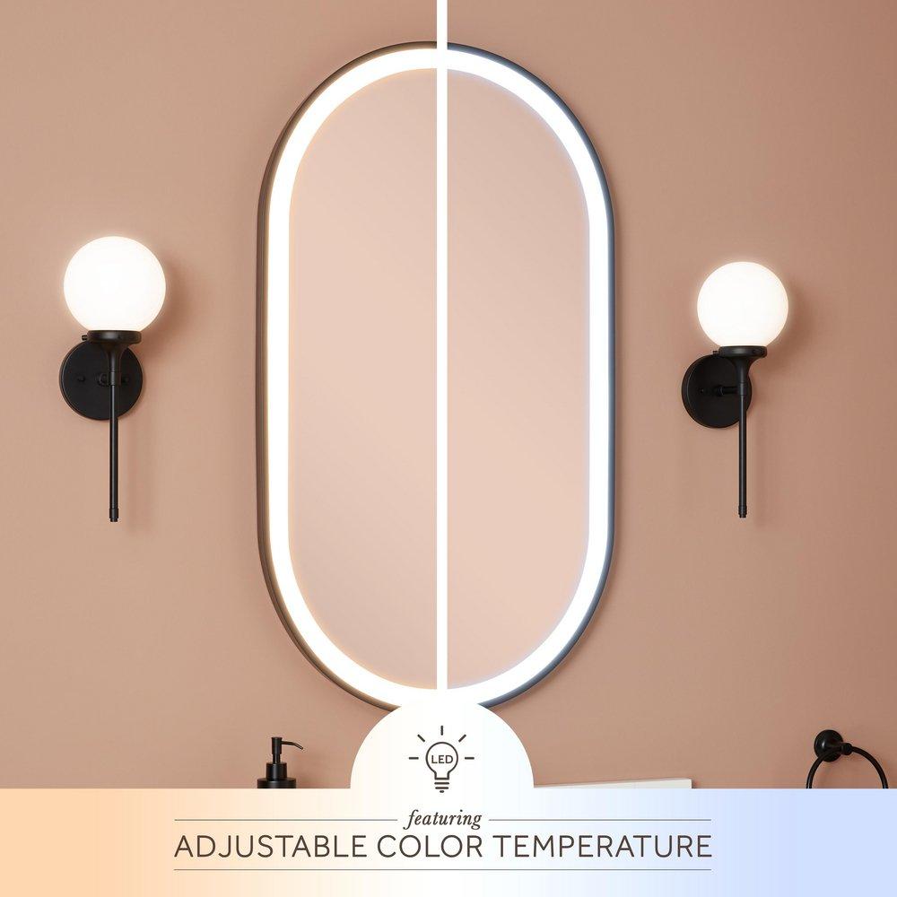 24 in. Oval Lighted Mirror in Matte Black Powder Coat 