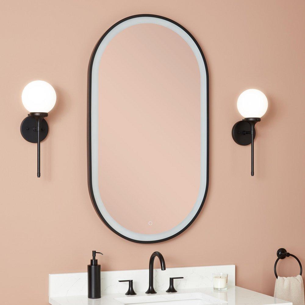 24 in. Oval Lighted Mirror in Matte Black Powder Coat 