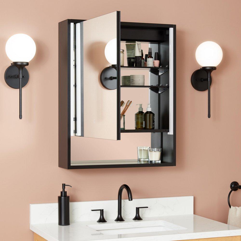 Lighted Medicine Cabinet in Matte Black Powder Coat 