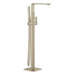 Single Handle Floor Mount Tub Filler with Hand Shower in Brushed Nickel (Trim Only)