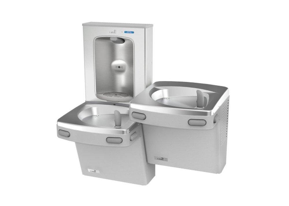 Wall Mount Bi-Level Indoor Water Cooler in Greystone with Electric Bottle Filling Station 
