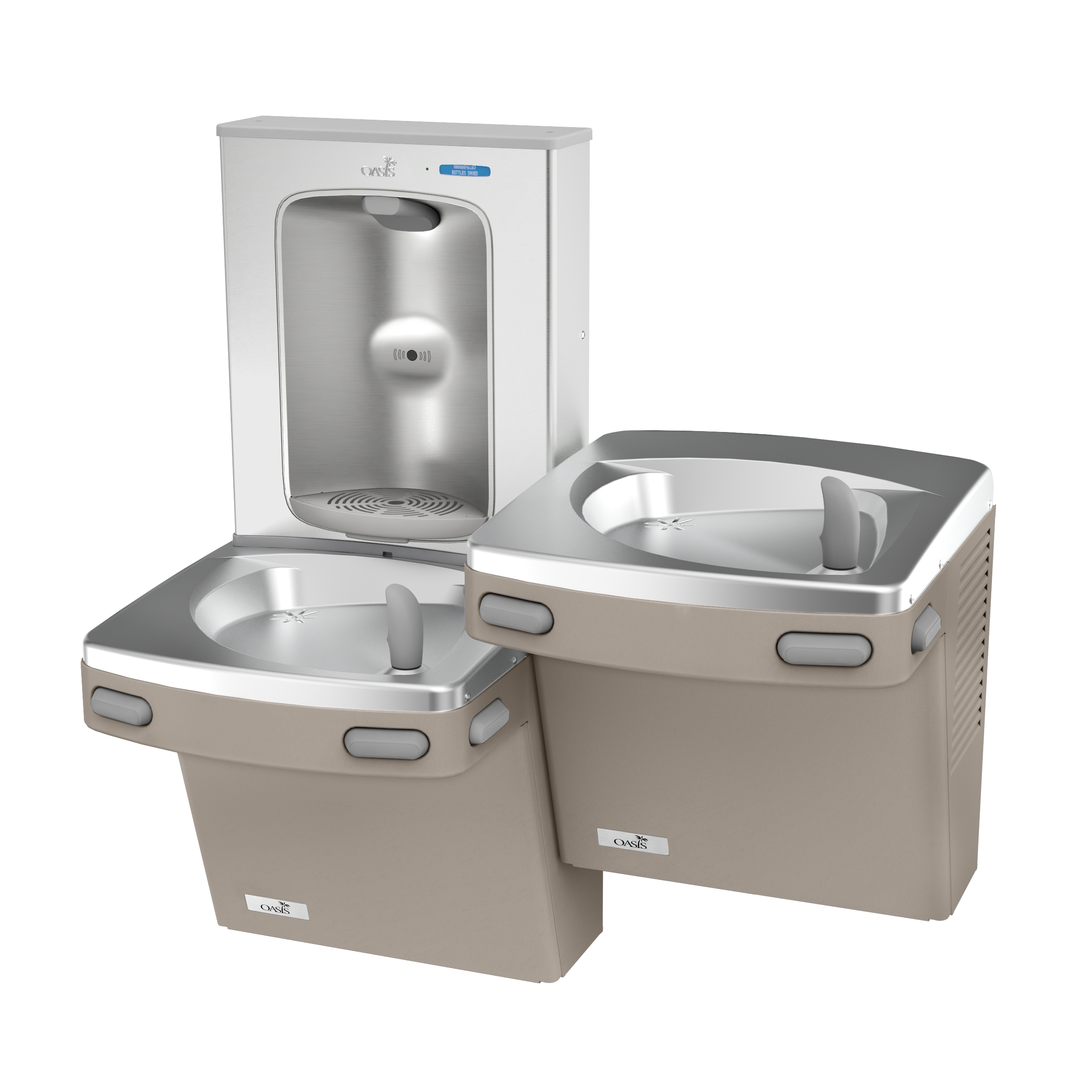 Non-Filtered Refrigerated Bottle Filling Station with Bi-Level Water Cooler in Sandstone 