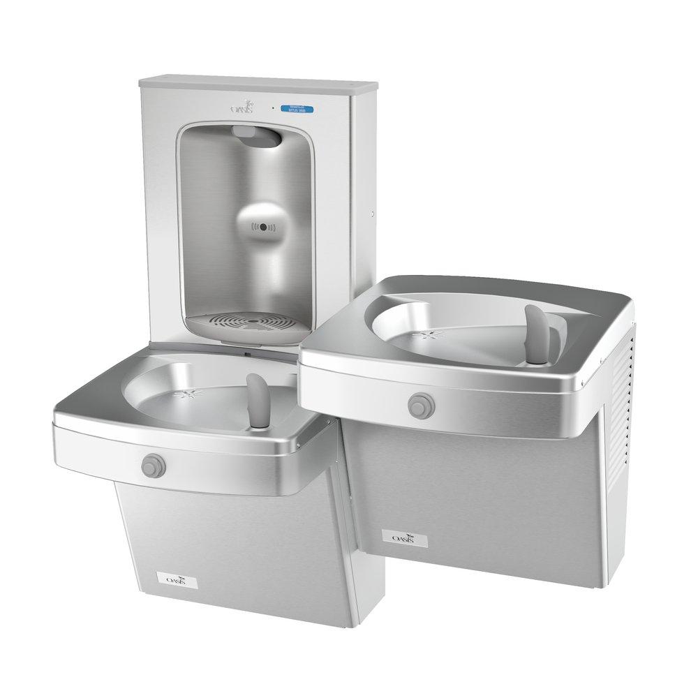 Wall Mount Bi-Level Steel Indoor Electric Bottle Filling Station in Steel Finish, Non-Refrigerated 