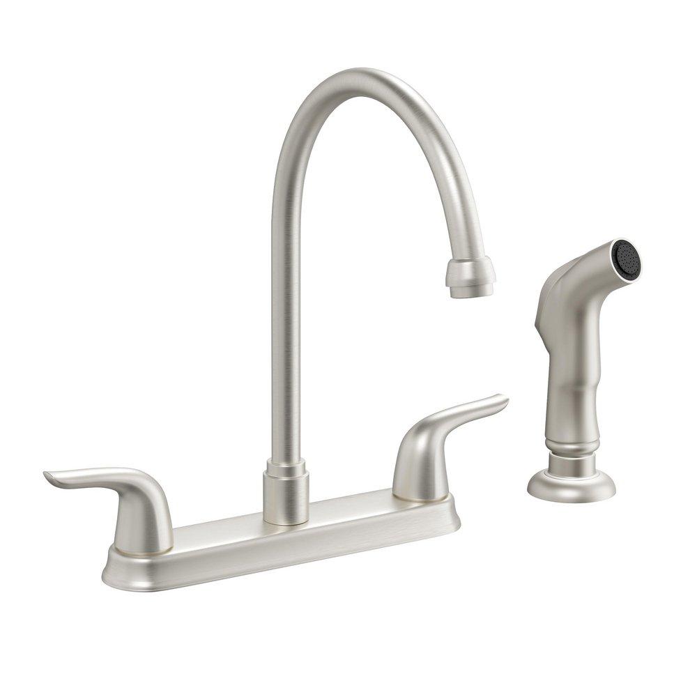 PROFLO&reg; Brushed Nickel Two Handle Kitchen Faucet with Side Spray 