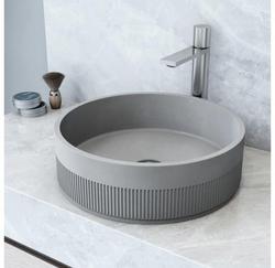 16 in. Vessel Concrete Round Bathroom Sink in Grey