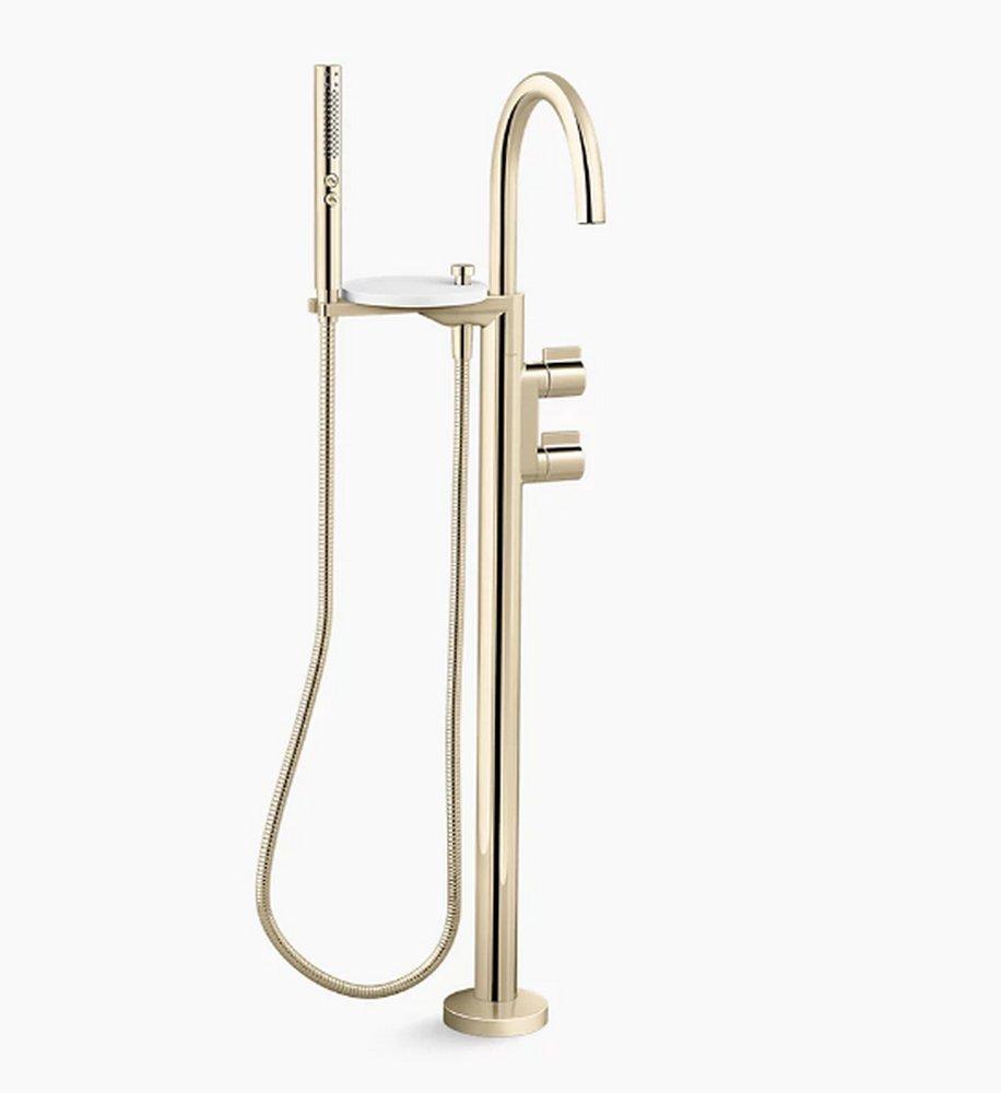 KOHLER Vibrant French Gold Two Handle Floor Mount Tub Filler with Hand Shower (Trim Only) 