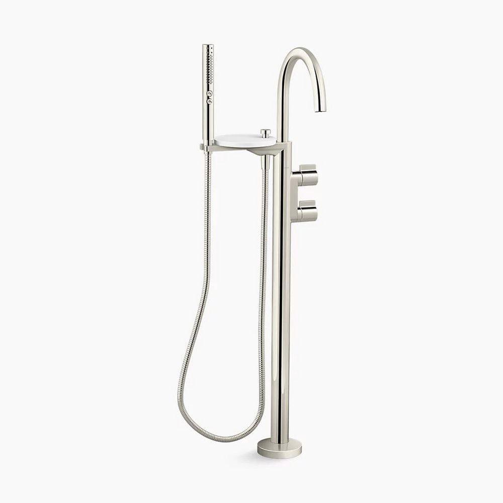 KOHLER Vibrant Polished Nickel Two Handle Floor Mount Tub Filler with Hand Shower (Trim Only) 