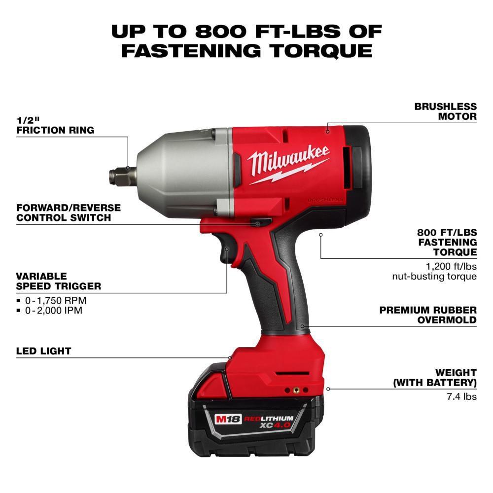 M18 BRUSHLESS 1/2 HIGH TORQUE IMPACT WRENCH W/ FRICTION RING KIT 