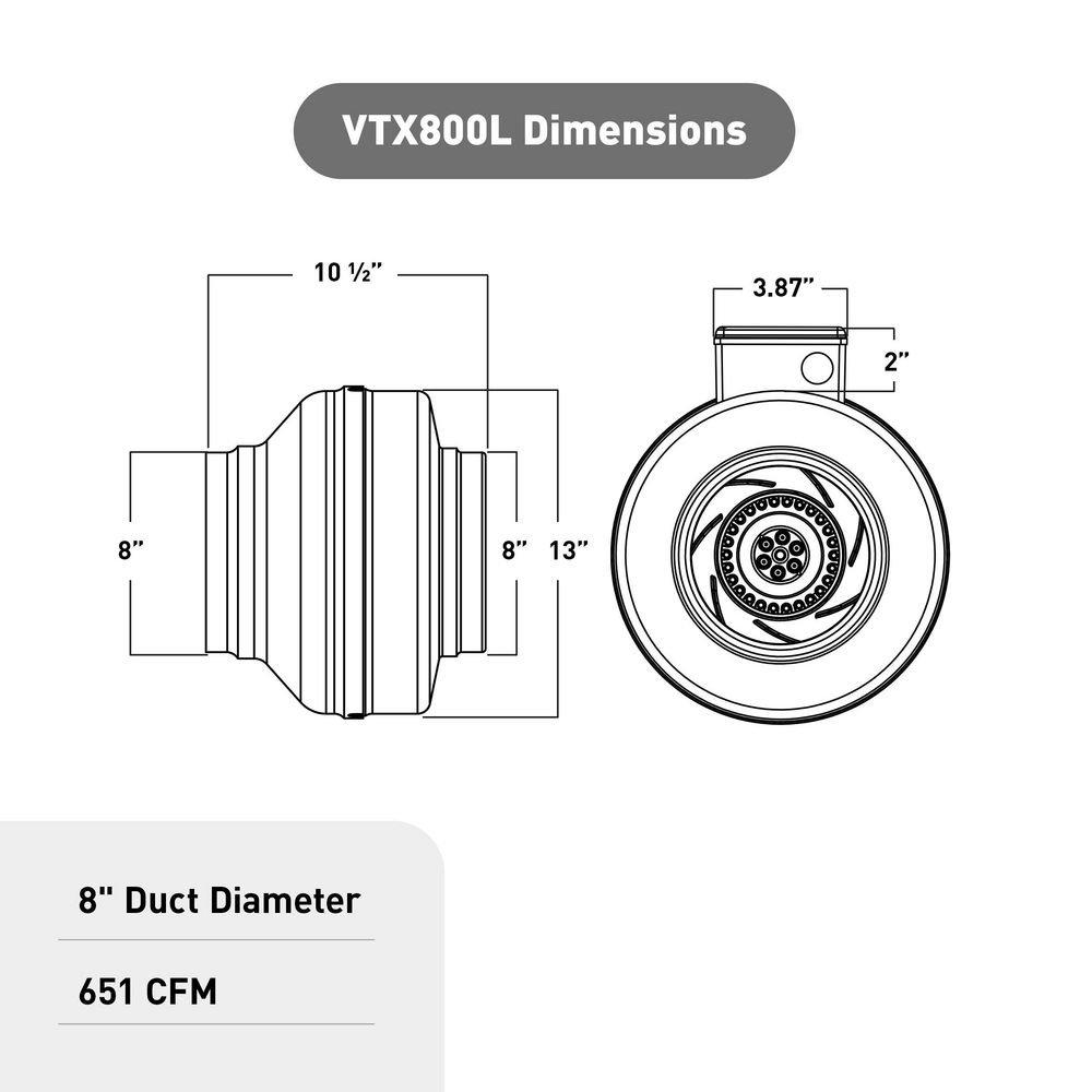 8 in. 621 CFM In-Line Ventilation Duct Fan 