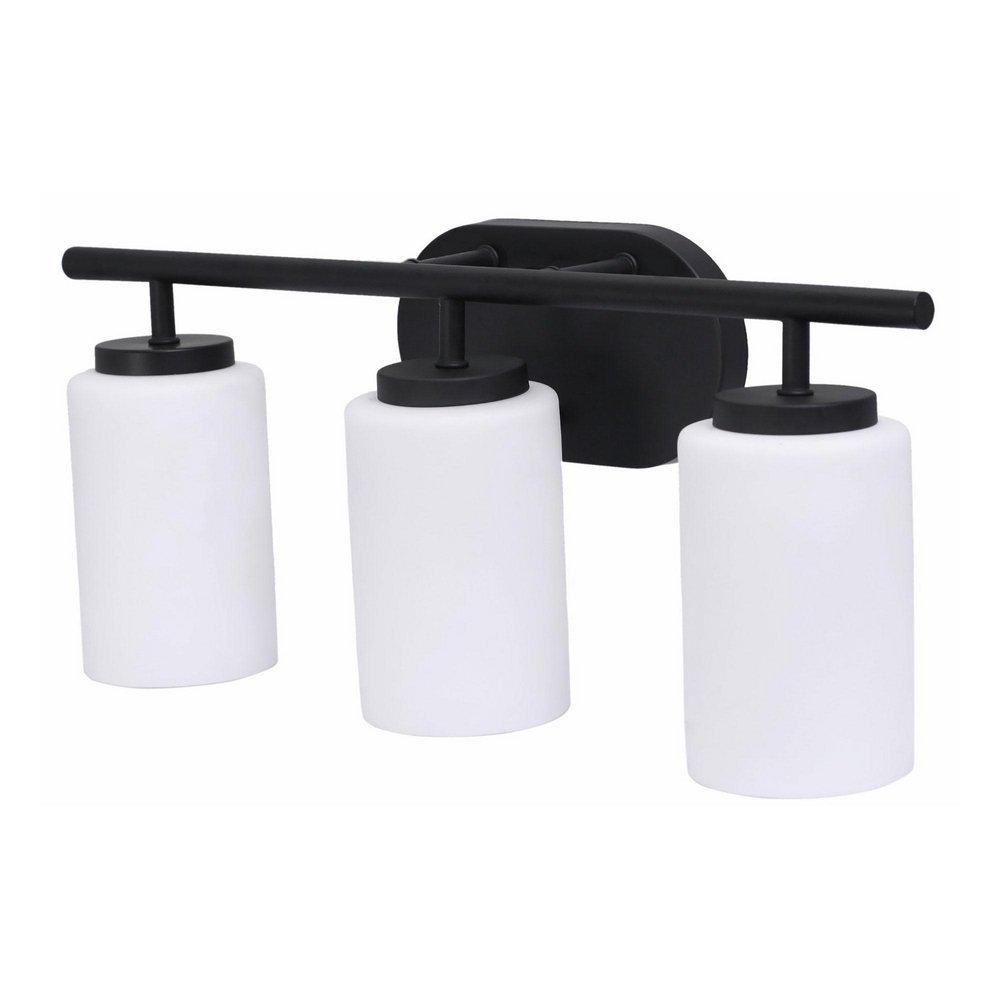 3-Light Frosted Opal Glass Shade Vanity in Matte Black 