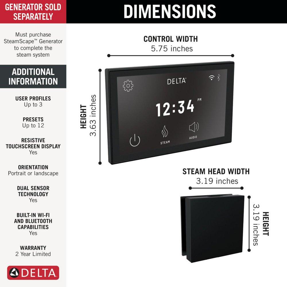 SteamScape™ Deluxe System Square Digital Steam Package in Matte Black 