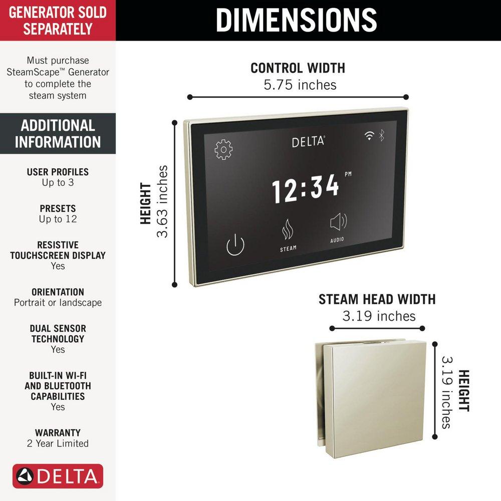 SteamScape&trade; Deluxe System Square Digital Steam Package in Lumicoat Polished Nickel 