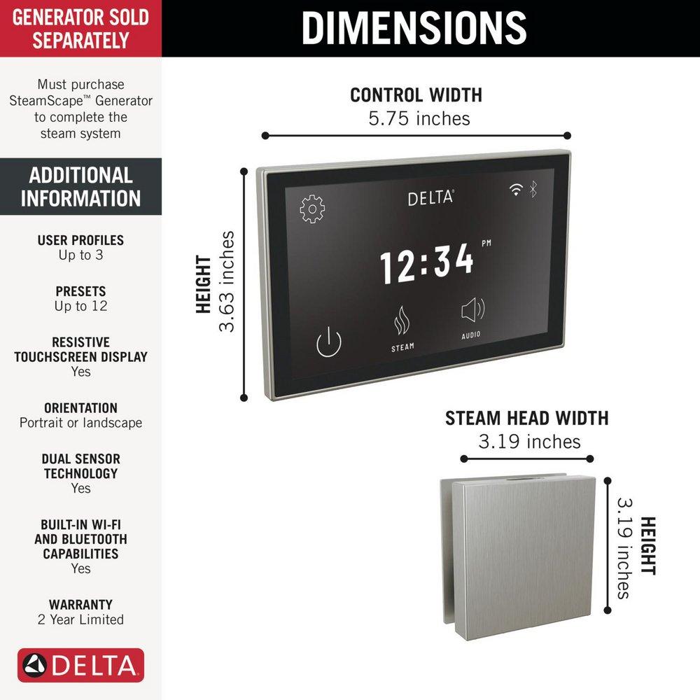 SteamScape&trade; Deluxe System Square Digital Steam Package in Lumicoat Stainless 