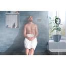 Teak Wood Tilt-Up Shower Seat with Matte Black Support Arms 