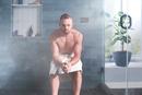 Teak Wood Tilt-Up Shower Seat with Matte Black Support Arms 