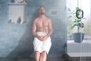 Teak Wood Tilt-Up Shower Seat with Matte Black Support Arms 