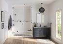Teak Wood Tilt-Up Shower Seat with Matte Black Support Arms 