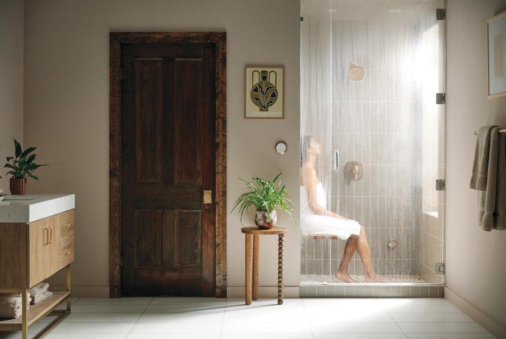 Tilt-Up Wood Shower Seat with Mounting Brackets in Champagne Bronze 