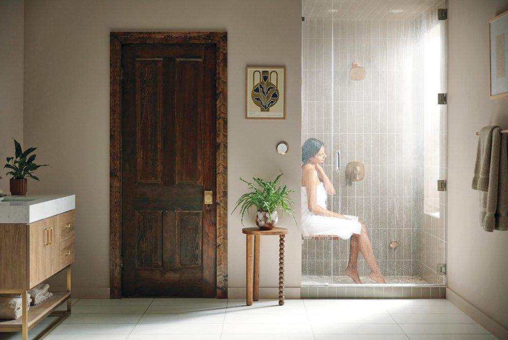 Tilt-Up Wood Shower Seat with Mounting Brackets in Champagne Bronze 