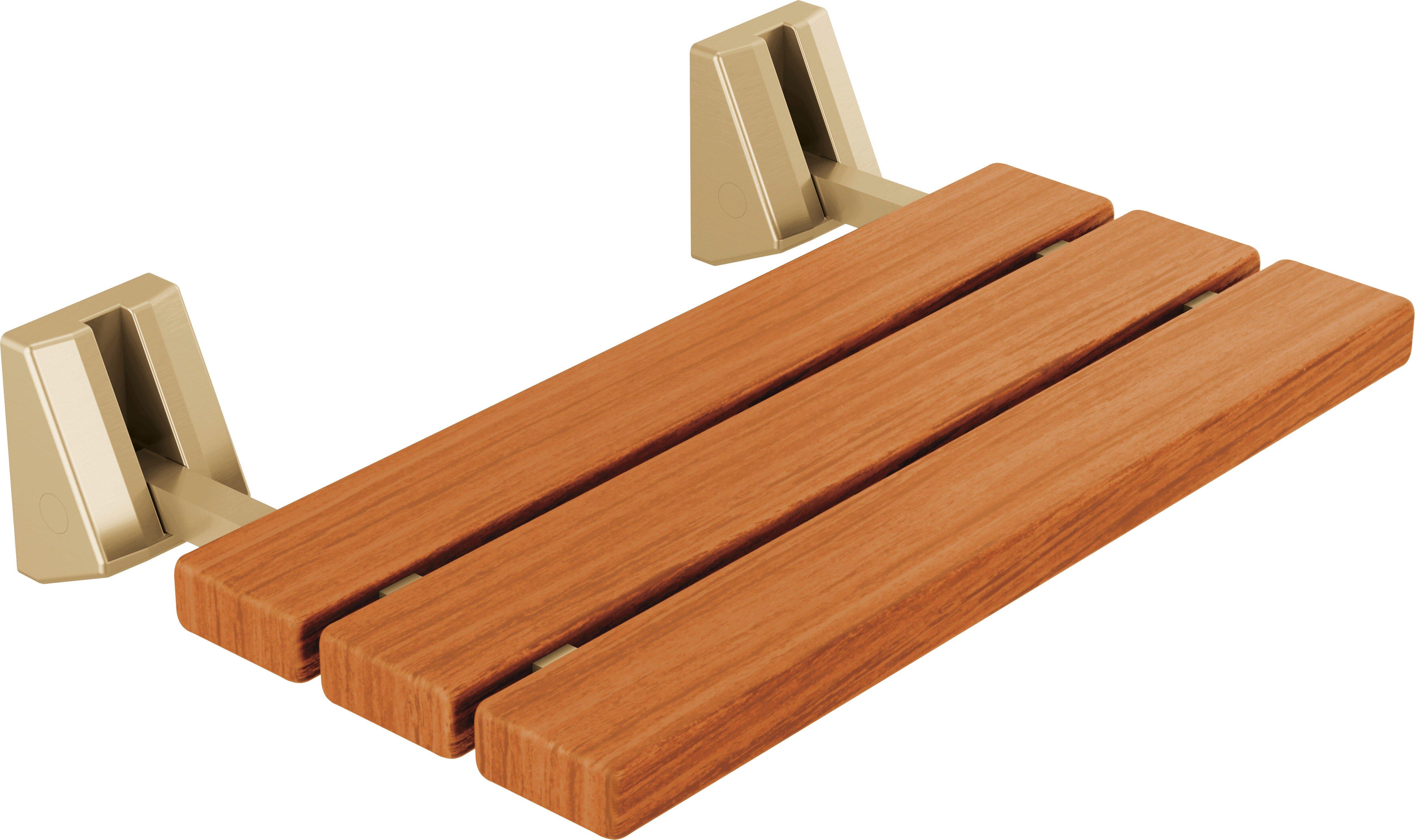Tilt-Up Wood Shower Seat with Mounting Brackets in Champagne Bronze 