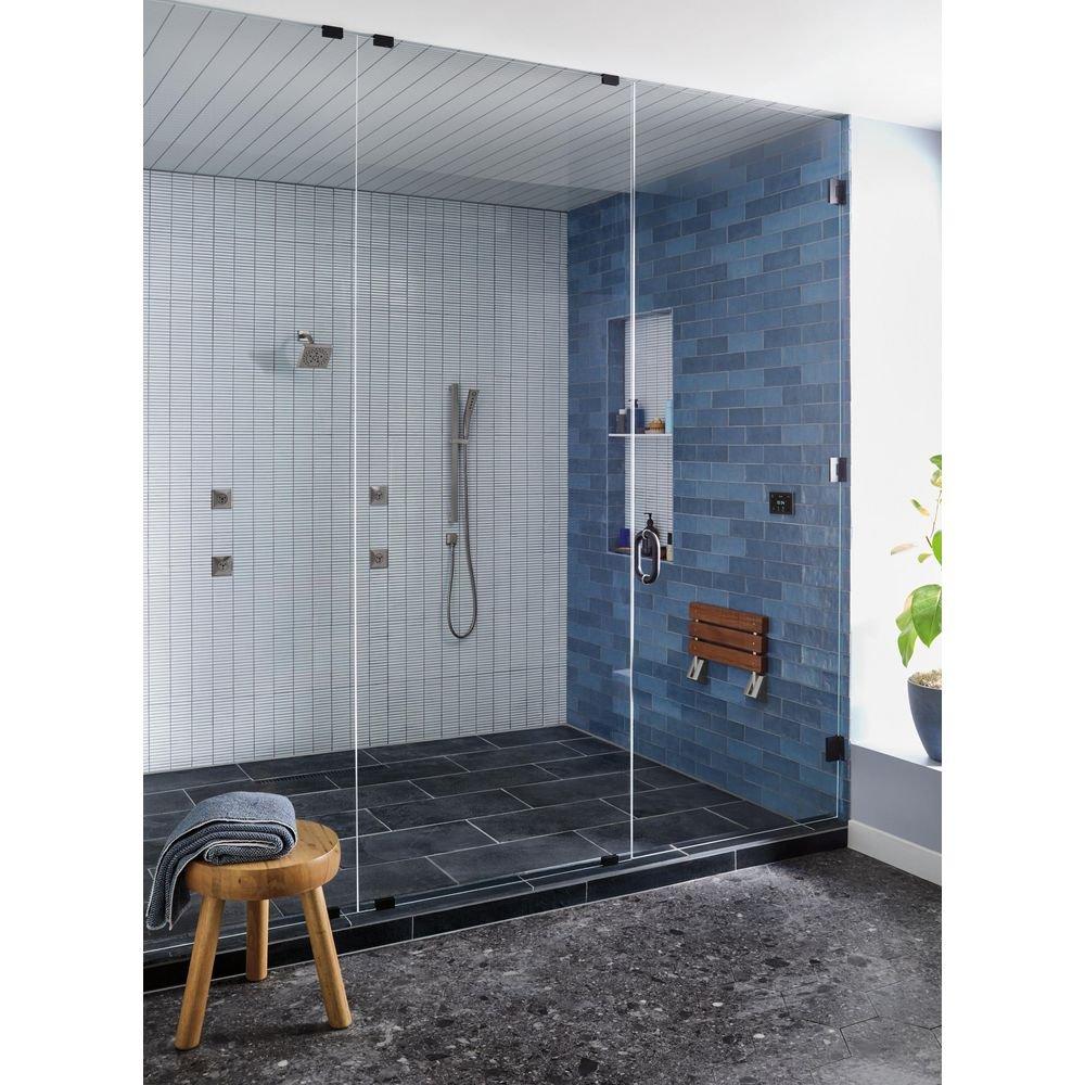 Tilt-Up Wood Shower Seat with Mounting Brackets in Stainless Steel 