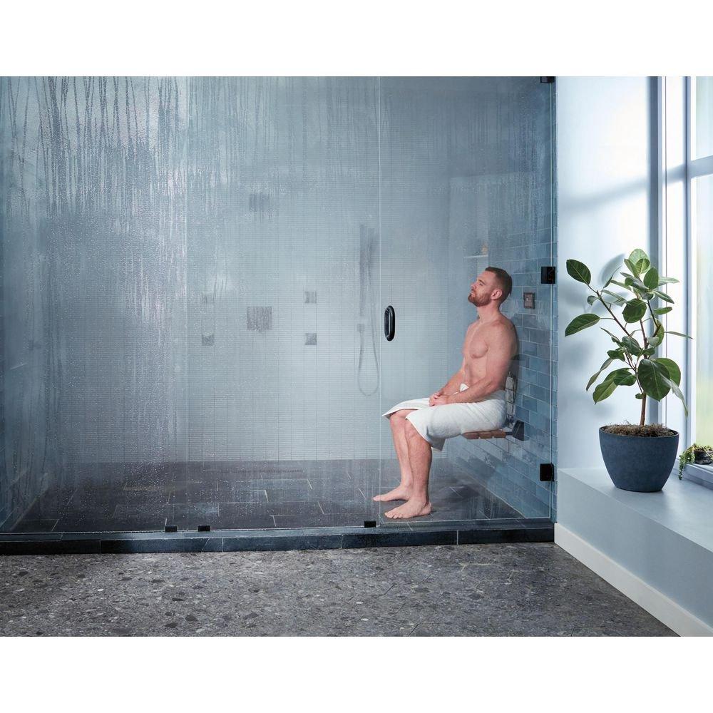 Tilt-Up Wood Shower Seat with Mounting Brackets in Stainless Steel 