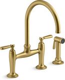 Two Handle Bridge Kitchen Faucet with Side Spray in Vibrant® Brushed Moderne Brass