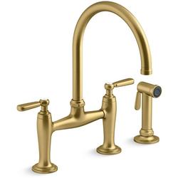 Two Handle Bridge Kitchen Faucet with Side Spray in Vibrant&reg; Brushed Moderne Brass